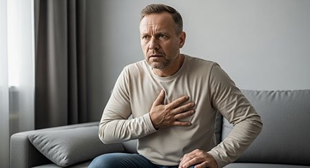 Мужчина держится рукой за сердце